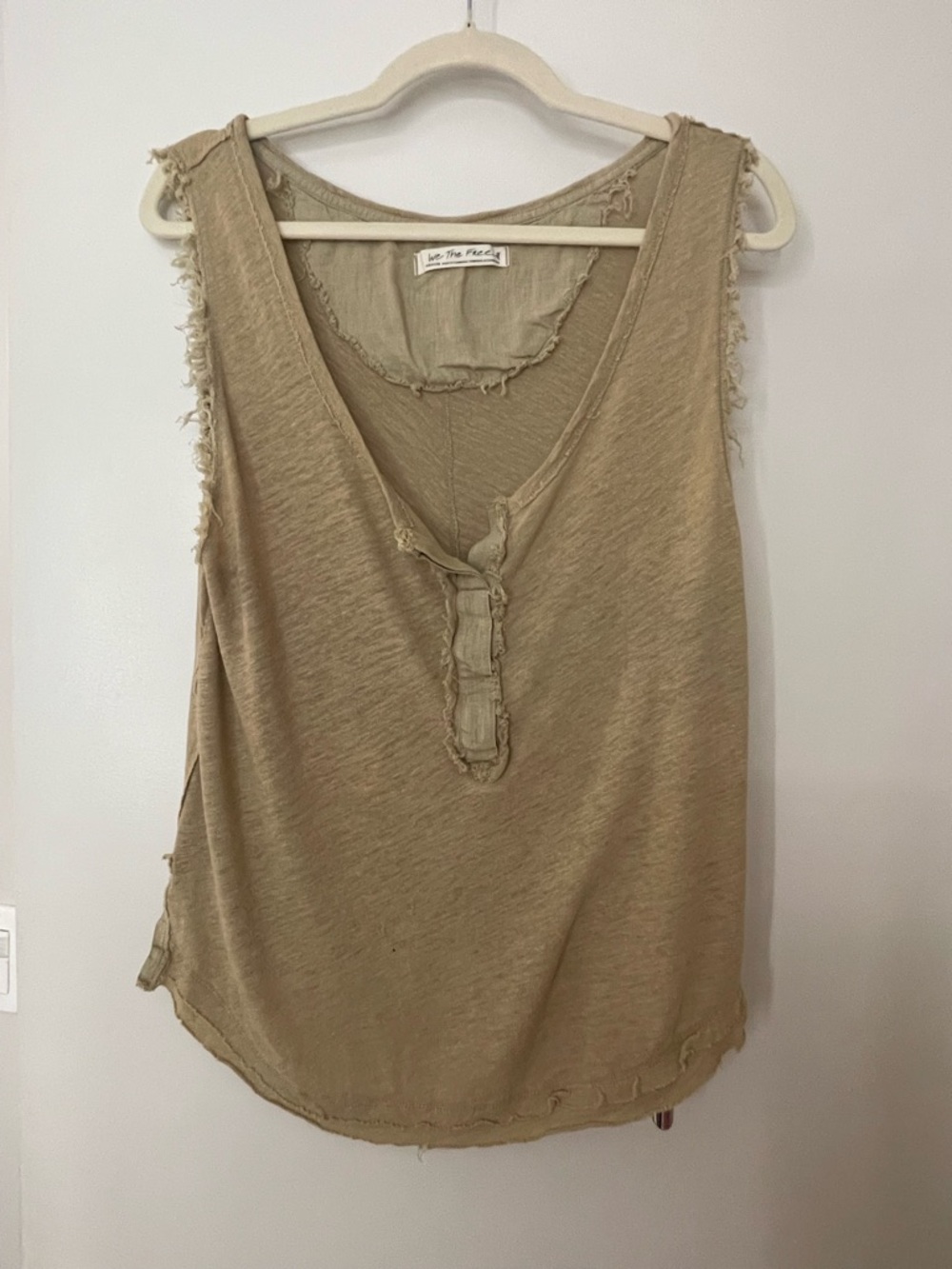 Free The People WE THE FREE Vacay Linen blend Tank in Golden Green